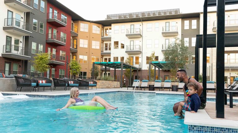 Resort-inspired pool and sundeck