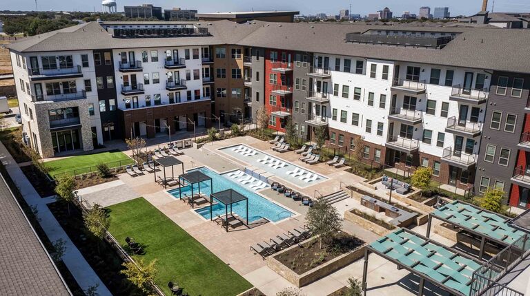 Overhead view of resort-inspired pool