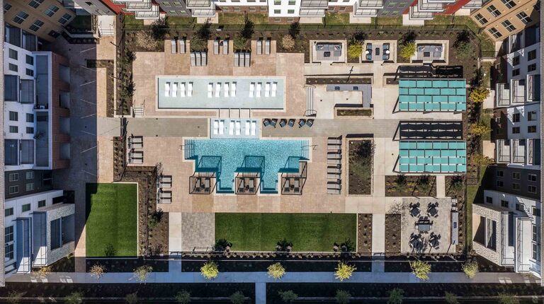 Overhead view of resort-inspired pool
