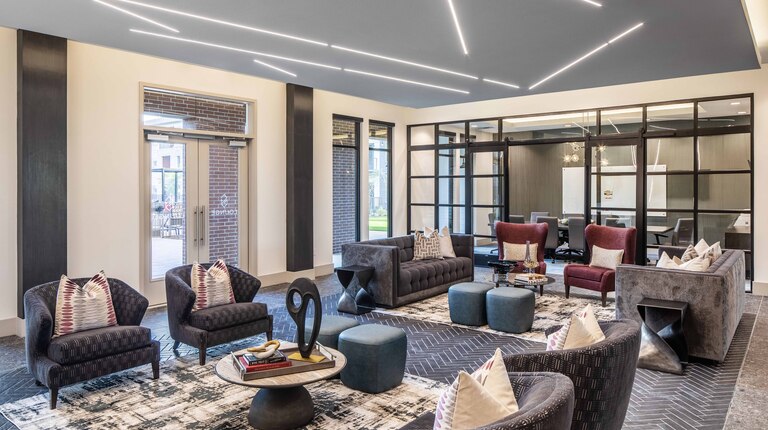Resident lounge with gathering spaces
