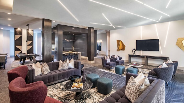 Resident lounge with gathering spaces