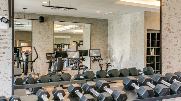 Fitness center with free weights