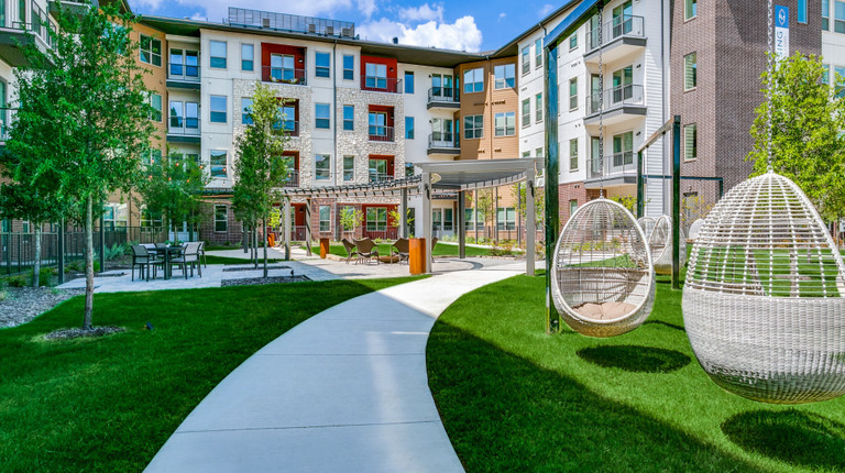 Outdoor courtyard with lounge areas