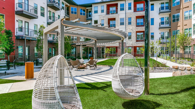 Outdoor courtyard with lounge areas