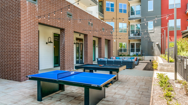 Outdoor ping pong table and entertainment space