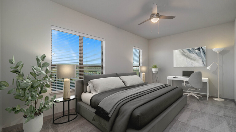 Spacious bedroom with home office space